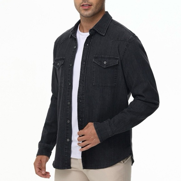 Frye Men’s Denim Long Sleeve Button Down Shirt Black Large - NWT - Picture 2 of 6